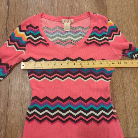 VTG OP Sport Women's Medium Sweater Aztec Pink Colorful Stripe Fair Isle V-Neck - Picture 5 of 7